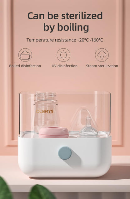 Set 3 Biberoane din Sticlă Oberni – 120 ml, Tetină din Silicon, Anti‑Colici, 0+ Luni, Roz