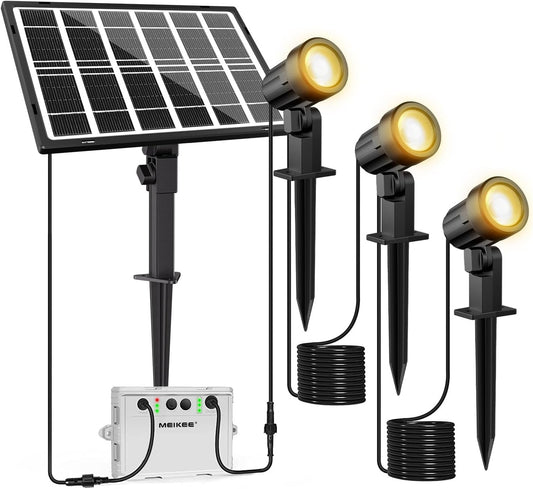 Proiectoare Solare MEIKEE – Set 3 Bucăți, 2700K Warm White, 5000mAh, 3 Moduri, IP66, Exterior Grădină