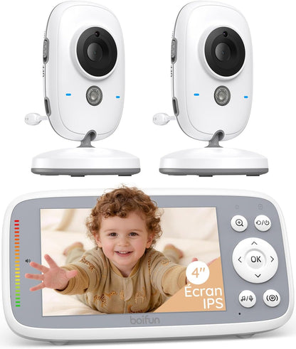 BOIFUN Baby Monitor 4” – 2 Camere, 720P IPS, Night Vision Invizibil, 3X Zoom, Fără WiFi, Securitate 100% Privată