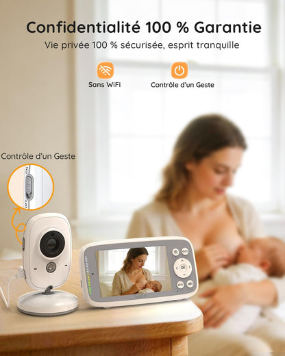 BOIFUN Baby Monitor 4” – 2 Camere, 720P IPS, Night Vision Invizibil, 3X Zoom, Fără WiFi, Securitate 100% Privată
