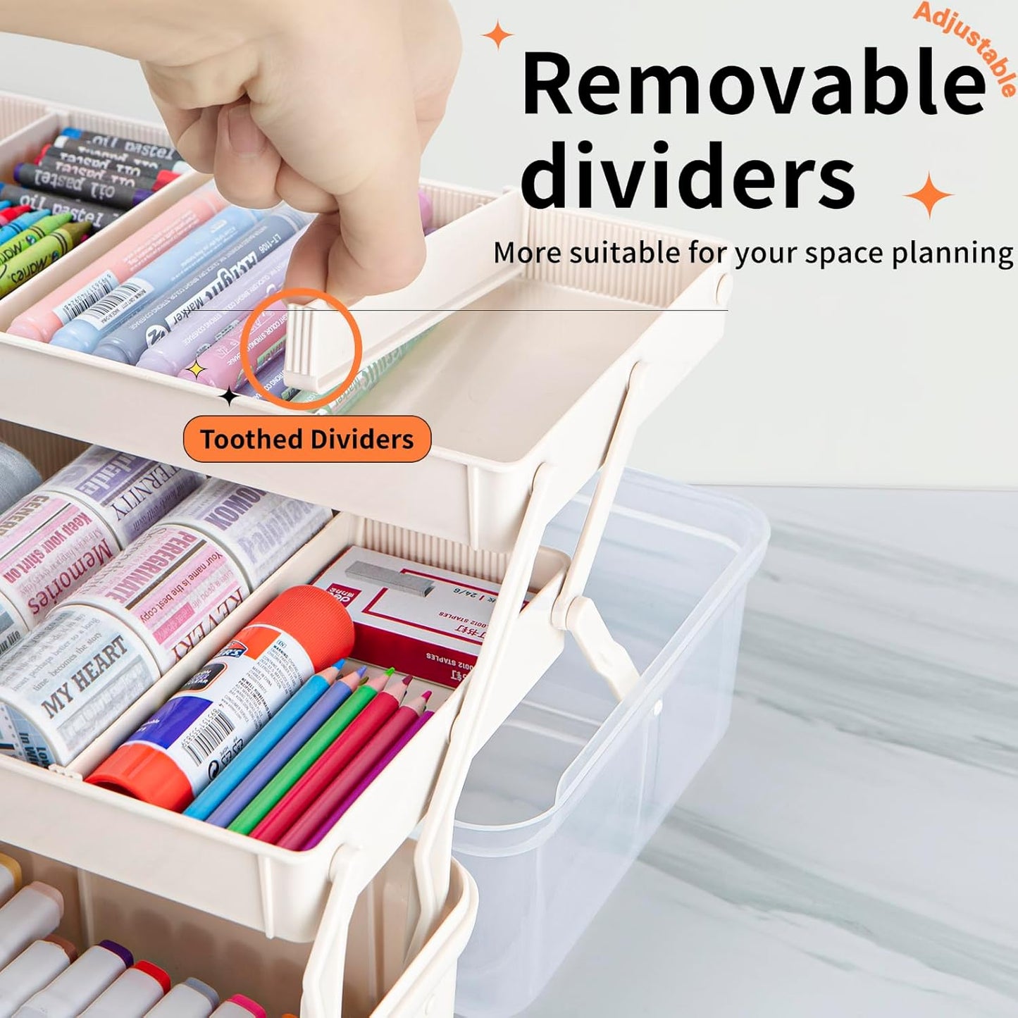 Cutie de Depozitare Creahaus 14” – 3 Niveluri, Compartimente Ajustabile, Plastic Premium, Organizator Multifuncțional (Alb)