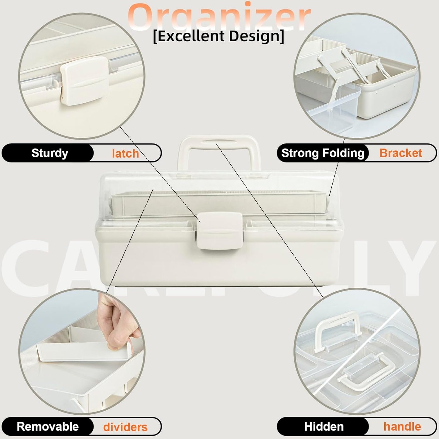 Cutie de Depozitare Creahaus 14” – 3 Niveluri, Compartimente Ajustabile, Plastic Premium, Organizator Multifuncțional (Alb)