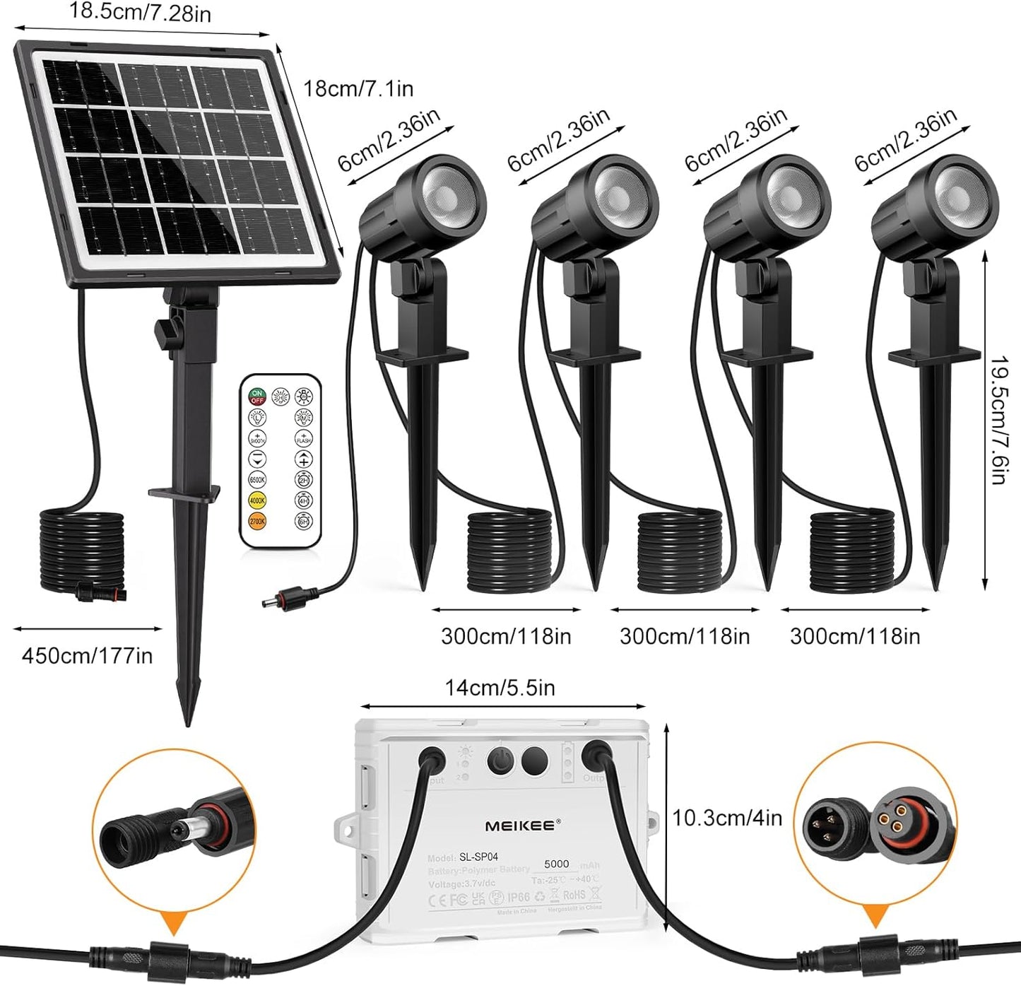 Proiector Solar MEIKEE 4‑în‑1 – 800 Lumeni, 5000mAh, 2500K–6500K, Telecomandă RF, IP66, 20h Autonomie