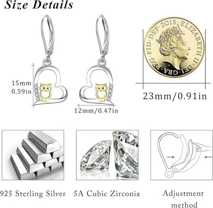 Cercei Bufniță din Argint 925 – REDSUN | Design Inimă, Zirconiu 5A, Hipoalergenici, Cadou Perfect pentru Femei și Fete