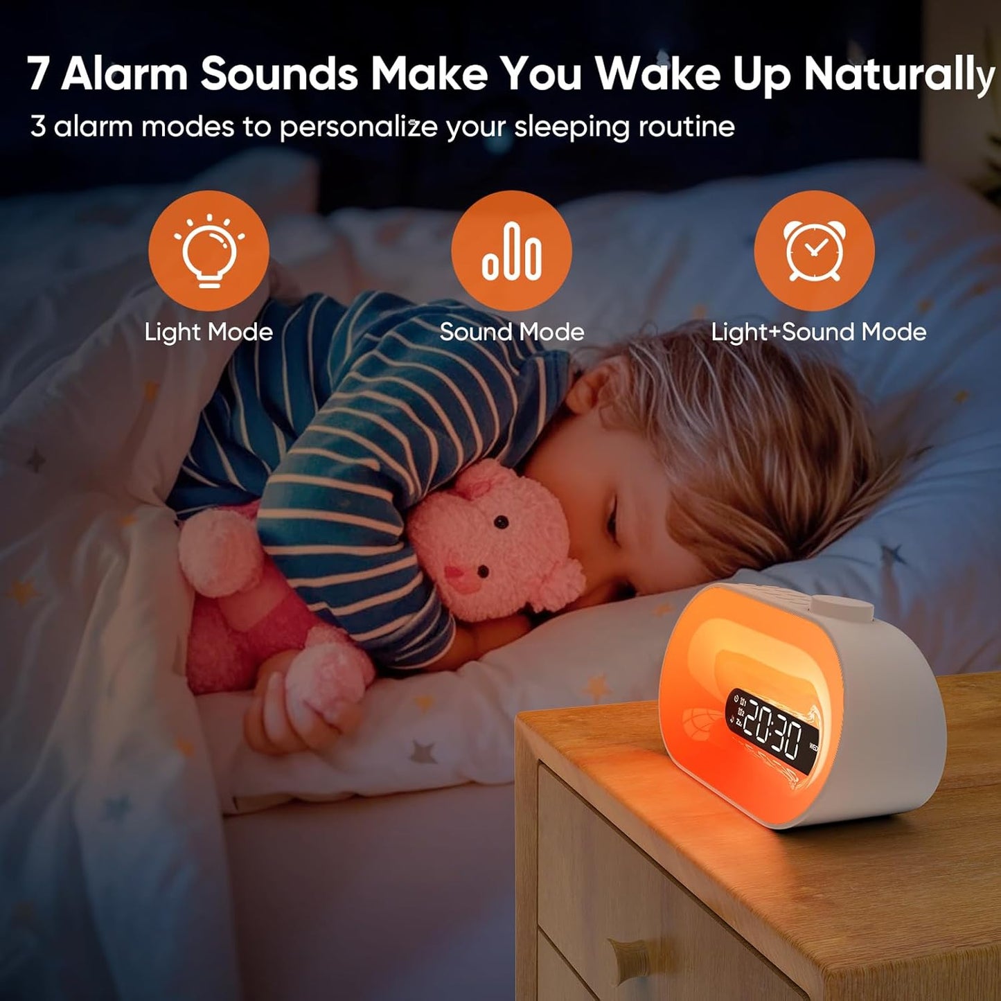 Ceas cu Alarmă APUZOM – Wake Up Light, Simulare Răsărit, 2 Alarme, Snooze, 30 Sunete, Lampă RGB 14 Culori