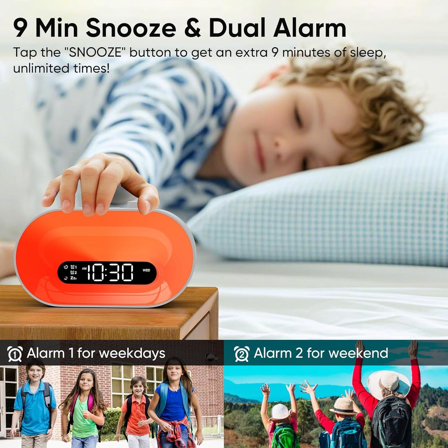 Ceas cu Alarmă APUZOM – Wake Up Light, Simulare Răsărit, 2 Alarme, Snooze, 30 Sunete, Lampă RGB 14 Culori