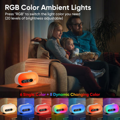 Ceas cu Alarmă APUZOM – Wake Up Light, Simulare Răsărit, 2 Alarme, Snooze, 30 Sunete, Lampă RGB 14 Culori
