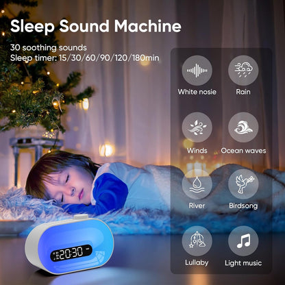 Ceas cu Alarmă APUZOM – Wake Up Light, Simulare Răsărit, 2 Alarme, Snooze, 30 Sunete, Lampă RGB 14 Culori