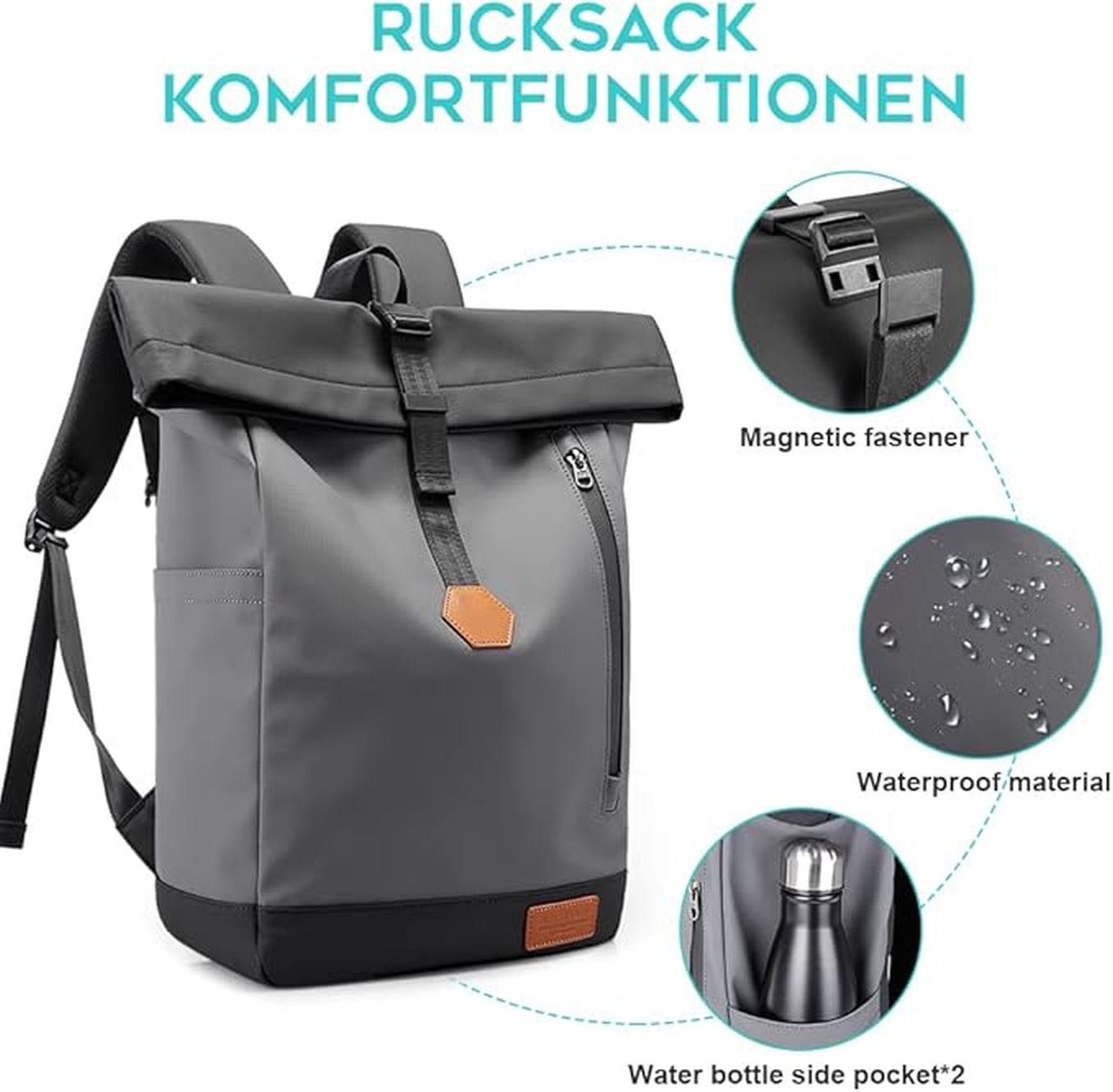 Rucsac BANGE Rolltop – Impermeabil, Capacitate Mare, Laptop 15.6”, Design Modern & Durabil