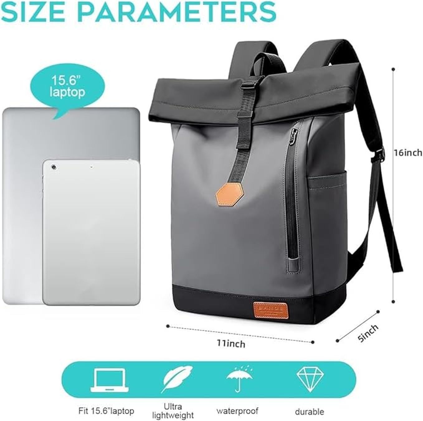Rucsac BANGE Rolltop – Impermeabil, Capacitate Mare, Laptop 15.6”, Design Modern & Durabil