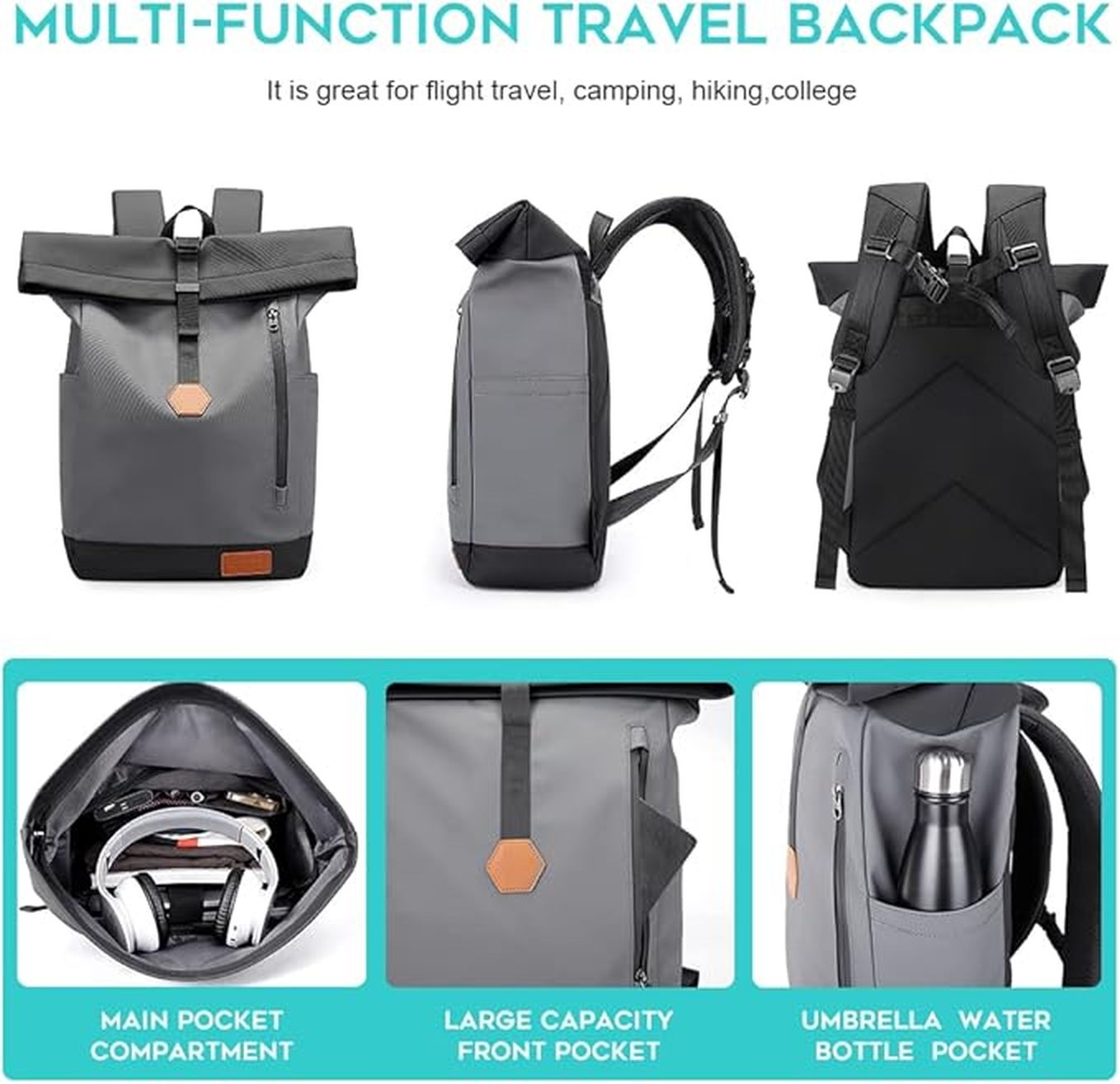 Rucsac BANGE Rolltop – Impermeabil, Capacitate Mare, Laptop 15.6”, Design Modern & Durabil