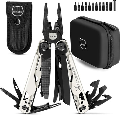 MIAOKE Multitool 23‑în‑1 – Unealtă Multifuncțională din Oțel Inoxidabil cu Cutie Cadou Premium | Pliers, Șurubelnițe, Fierăstrău, Deschizător Sticle | Cadoul Perfect pentru Bărbați