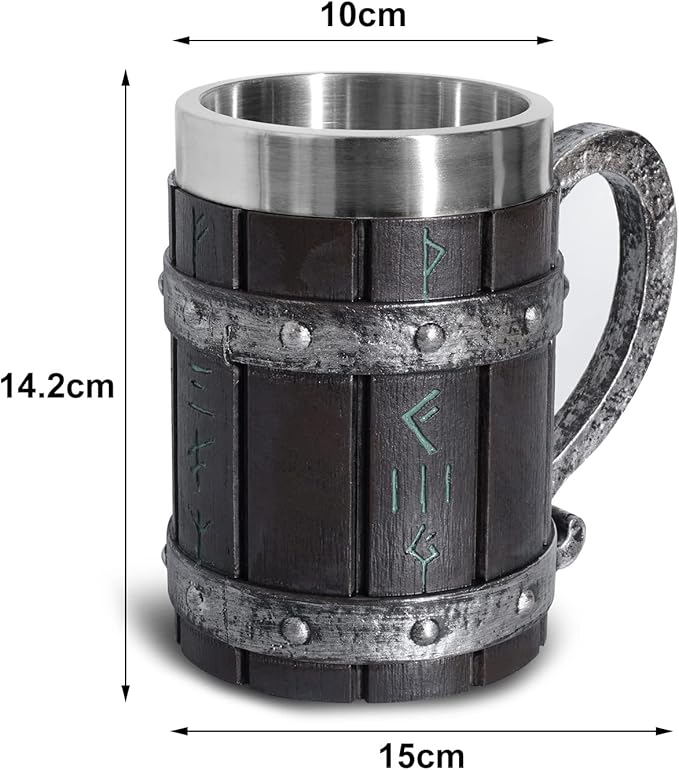 Cană Vikingă din Stejar cu Inserție din Oțel Inoxidabil, 550 ml