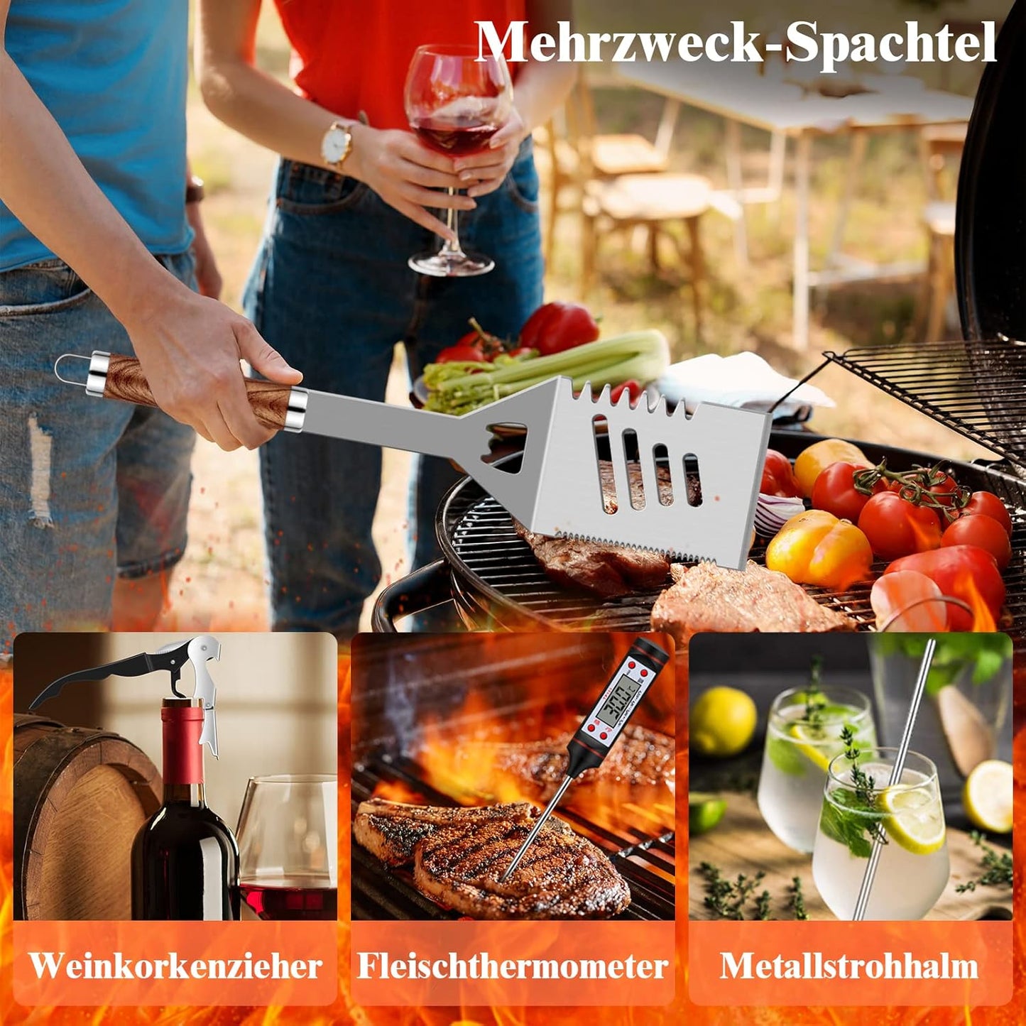 Set Grilliance 38 Piese – Accesorii BBQ din Oțel Inoxidabil cu Husă de Transport & Grill Mat