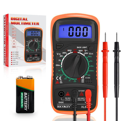 Multimetru Digital RICOKEY – Tester AC/DC, Continuitate, Rezistență, Diodă, Transistor, Afișaj LCD Iluminat