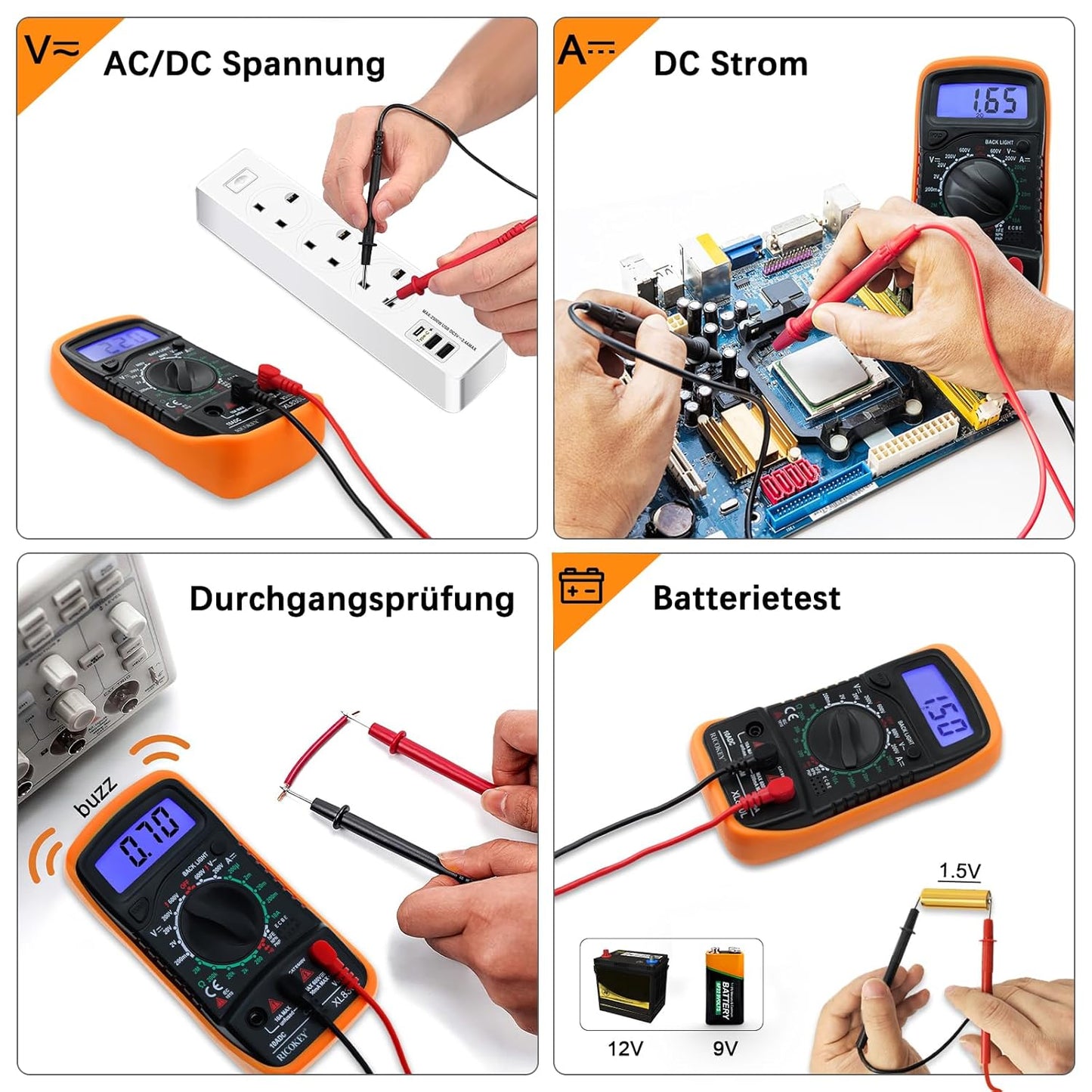 Multimetru Digital RICOKEY – Tester AC/DC, Continuitate, Rezistență, Diodă, Transistor, Afișaj LCD Iluminat