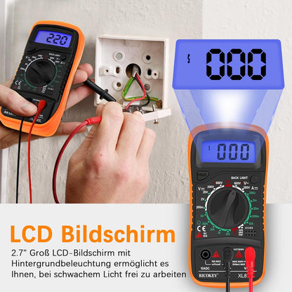 Multimetru Digital RICOKEY – Tester AC/DC, Continuitate, Rezistență, Diodă, Transistor, Afișaj LCD Iluminat