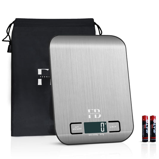 Cântar de Bucătărie cu Husă de Protecție – Precizie 1 g, Oțel Inoxidabil 5 kg, Funcție Tare, Ecran LCD Iluminat, Ultra‑Subțire
