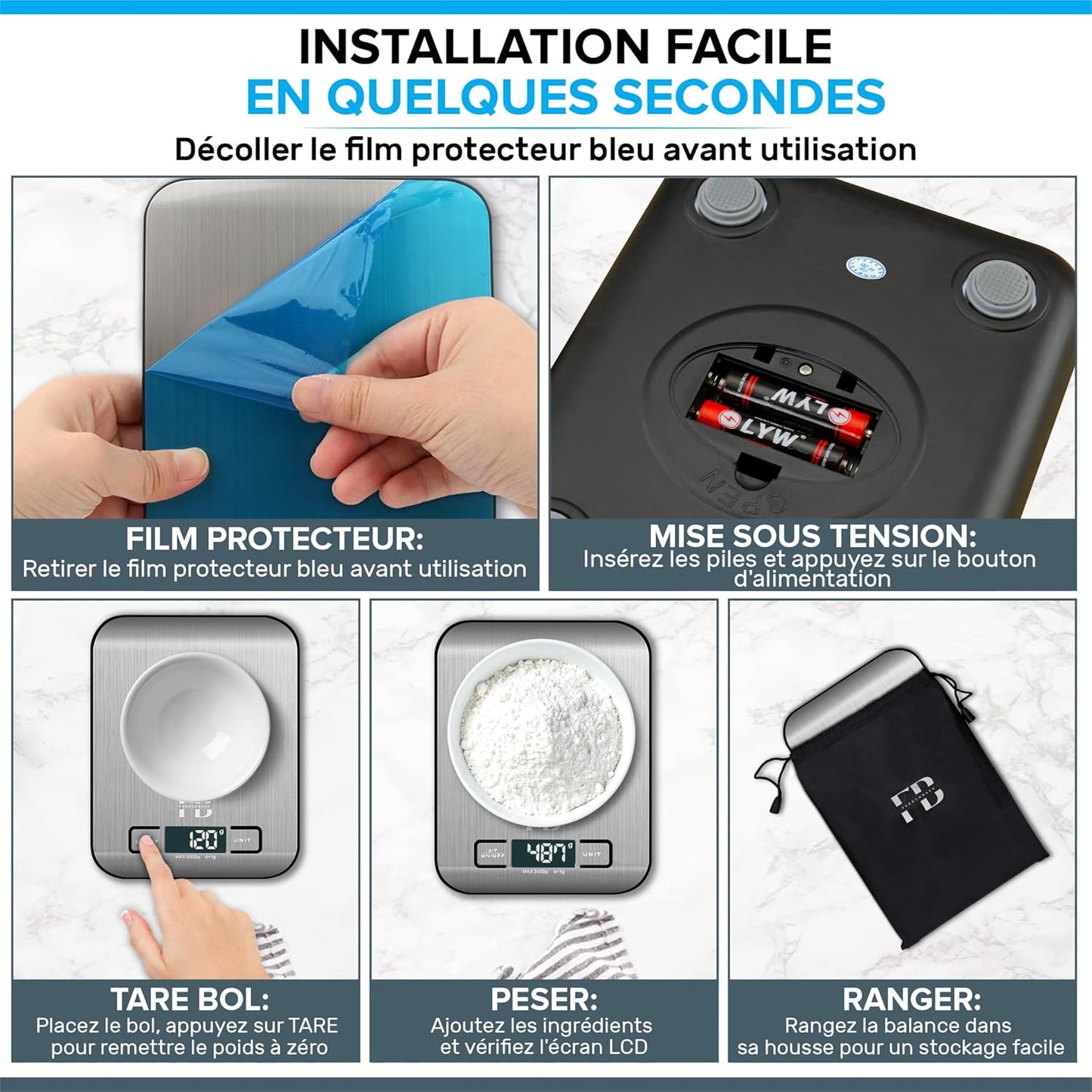 Cântar de Bucătărie cu Husă de Protecție – Precizie 1 g, Oțel Inoxidabil 5 kg, Funcție Tare, Ecran LCD Iluminat, Ultra‑Subțire