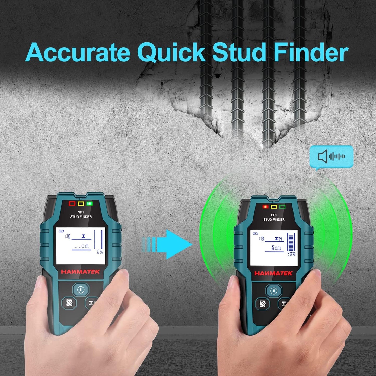 Detector 4‑în‑1 pentru Pereți – Scanner Electronic pentru Lemn, Metal, Țevi și Cabluri | HANMATEK SF1