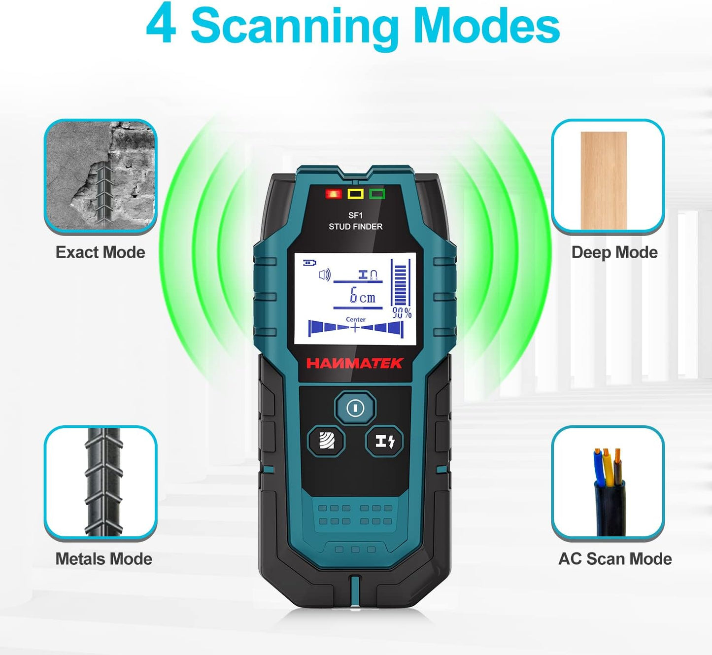 Detector 4‑în‑1 pentru Pereți – Scanner Electronic pentru Lemn, Metal, Țevi și Cabluri | HANMATEK SF1
