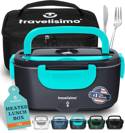 TRAVELISIMO – Caserolă Electrică 100W pentru Încălzirea Mâncării | 1.5L Inox | 12V / 24V / 220V | Pentru Mașină, Birou și Călătorii