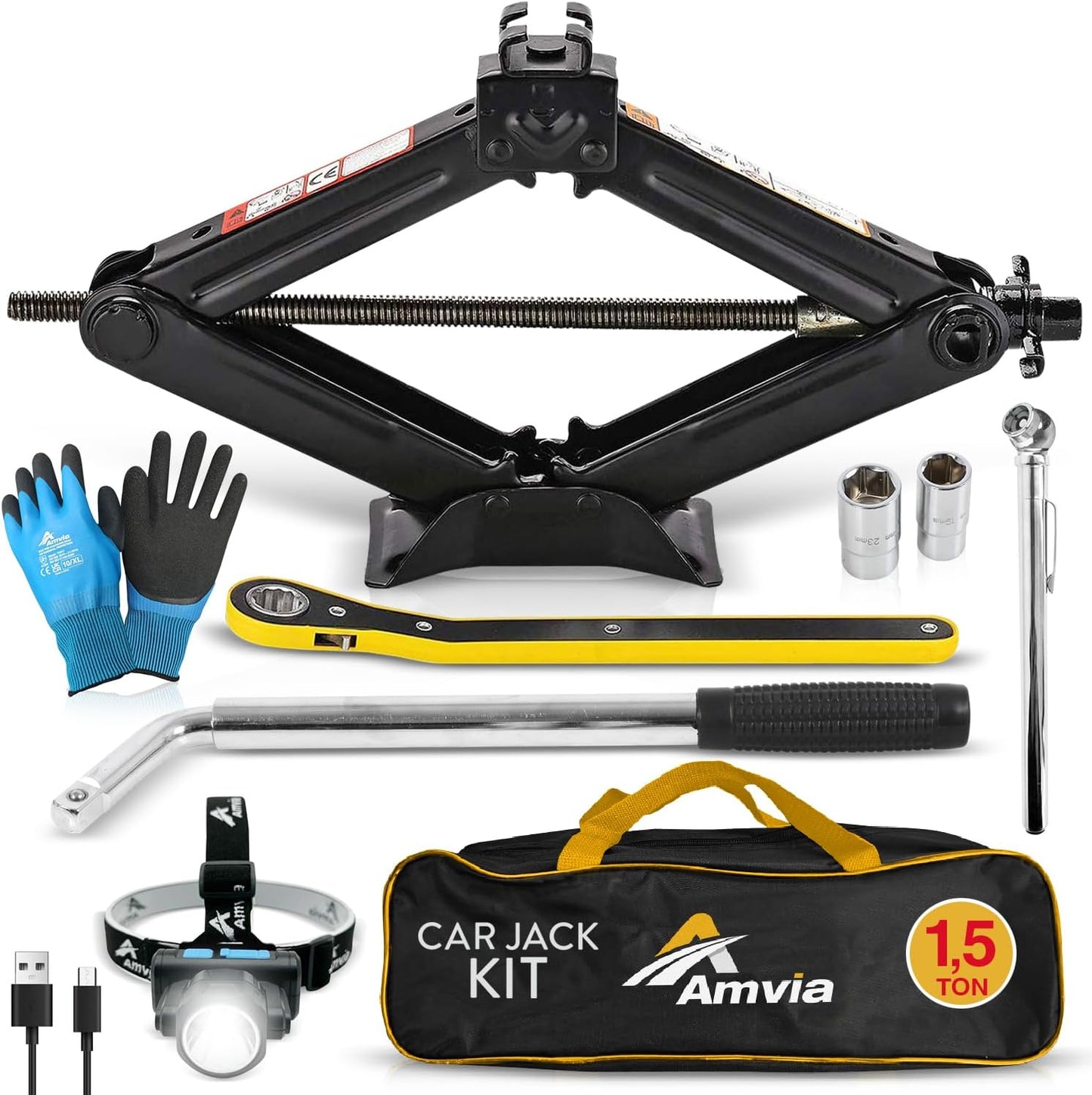 Cric Auto Foarfecă 1.5 Tone AMVIA – Cu Cheie Inclusă | Ridicare Rapidă, Stabilă și Sigură | Heavy Duty