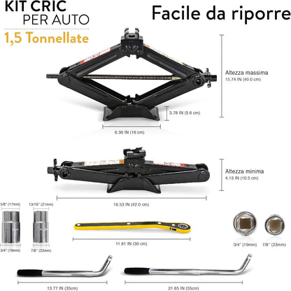 Cric Auto Foarfecă 1.5 Tone AMVIA – Cu Cheie Inclusă | Ridicare Rapidă, Stabilă și Sigură | Heavy Duty