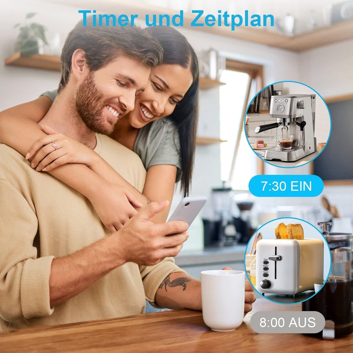 Priză Inteligentă Wi‑Fi 16A cu Măsurare Consum – Compatibilă Alexa, Google Home & SmartThings | Control de la Distanță, Programare, Automatizări | Set 2 Bucăți – EIGHTREE