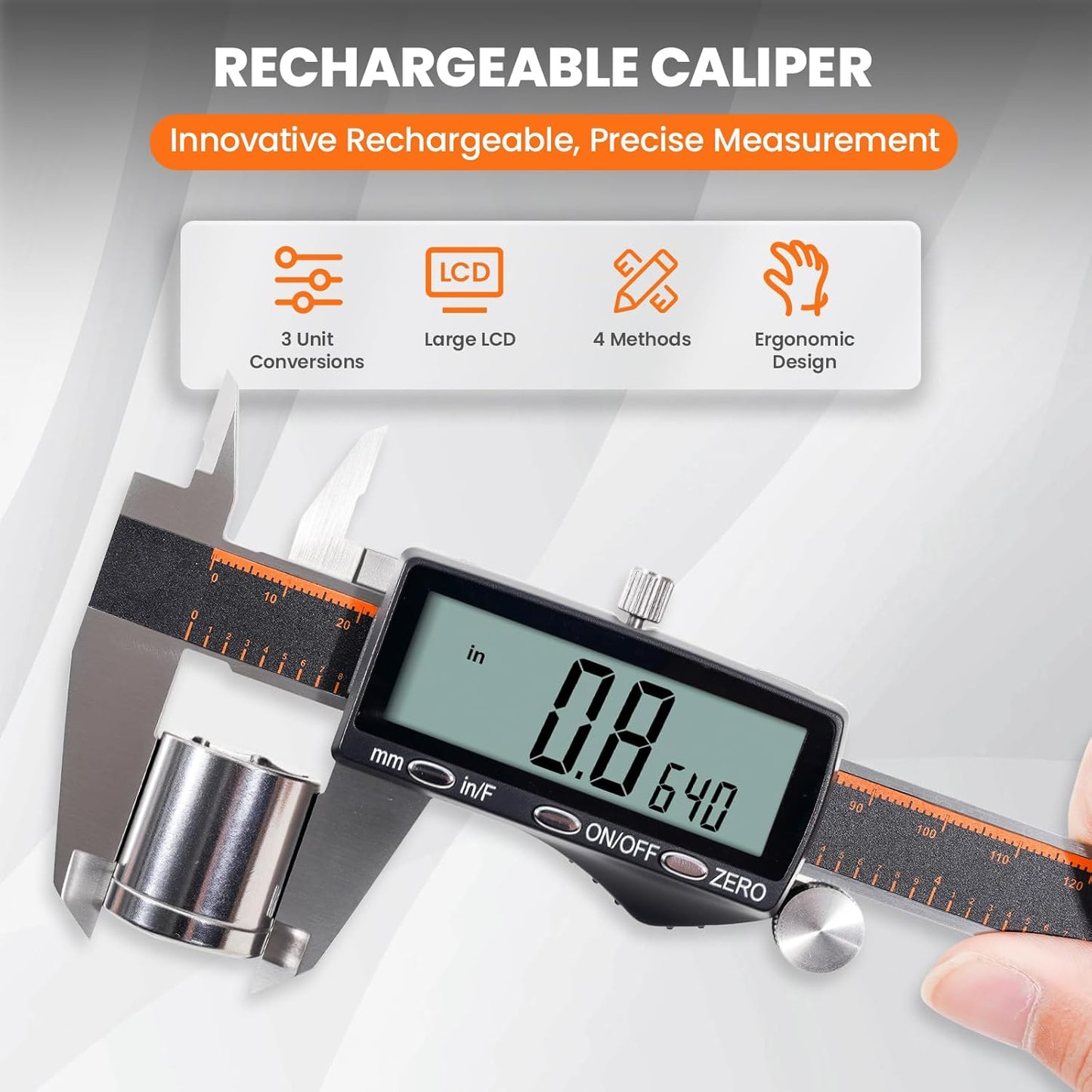 HARDELL Șubler Digital 150 mm, Reîncărcabil, LCD Mare, Oțel Inoxidabil