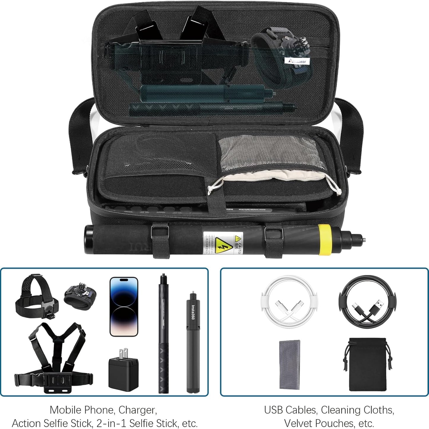 Geantă de Transport AMAZEAR pentru Insta360 X5 / X4 / X3 – Capacitate Mare, Protecție Premium, Design Waterproof