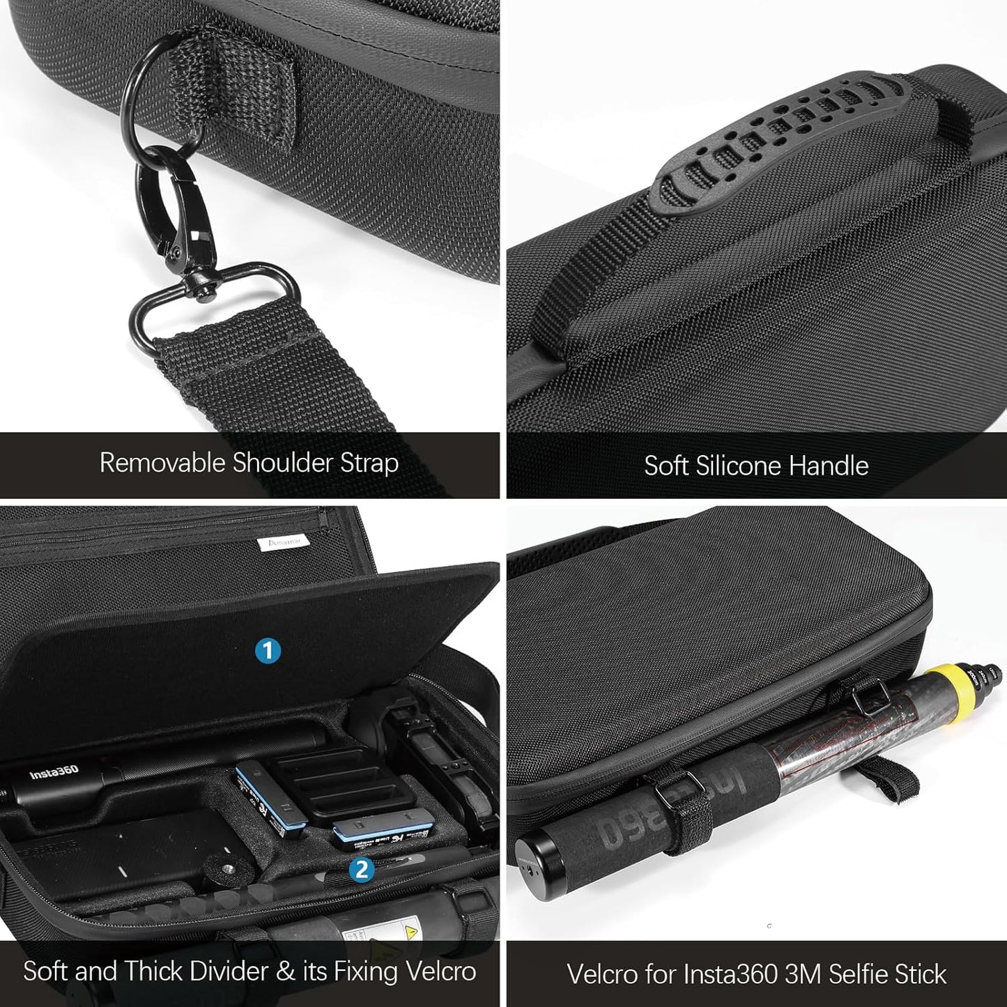 Geantă de Transport AMAZEAR pentru Insta360 X5 / X4 / X3 – Capacitate Mare, Protecție Premium, Design Waterproof