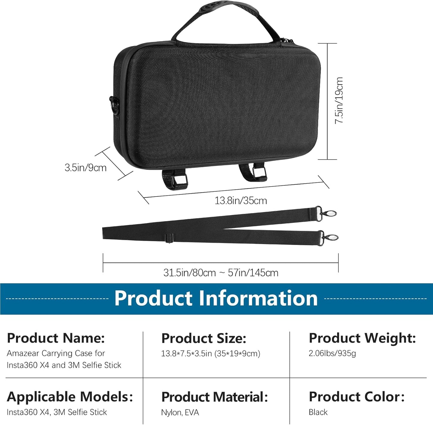Geantă de Transport AMAZEAR pentru Insta360 X5 / X4 / X3 – Capacitate Mare, Protecție Premium, Design Waterproof