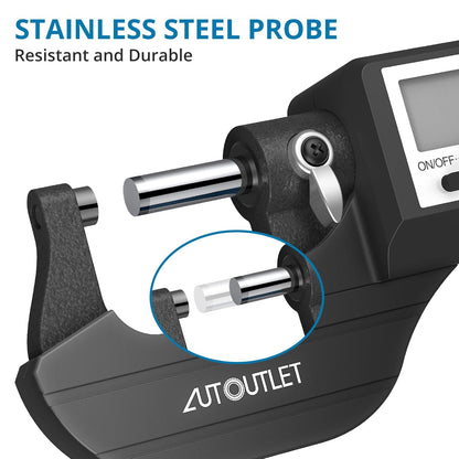 📏 Micrometru Digital AUTOUTLET 0–25mm, 0.001mm, LCD, Cap Oțel Inoxidabil, Mecanism Clichet