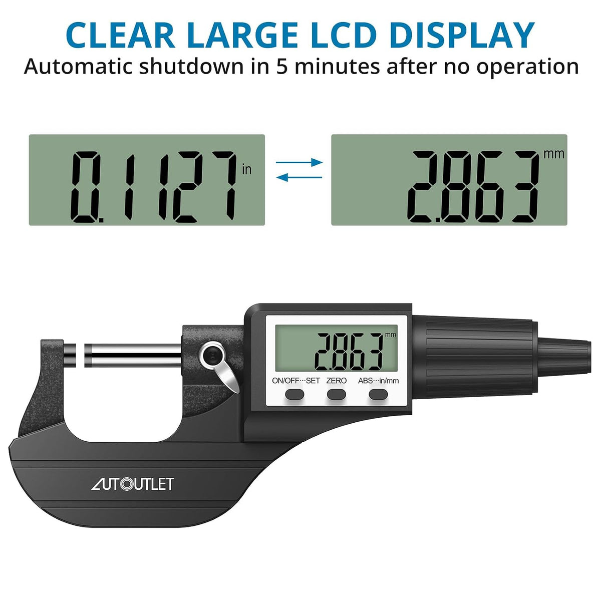 📏 Micrometru Digital AUTOUTLET 0–25mm, 0.001mm, LCD, Cap Oțel Inoxidabil, Mecanism Clichet