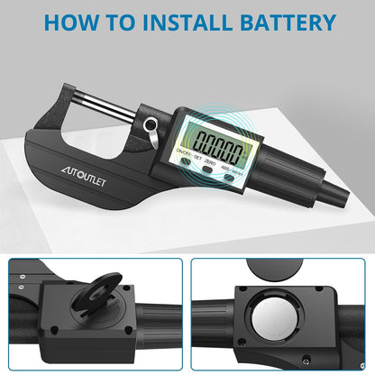 📏 Micrometru Digital AUTOUTLET 0–25mm, 0.001mm, LCD, Cap Oțel Inoxidabil, Mecanism Clichet