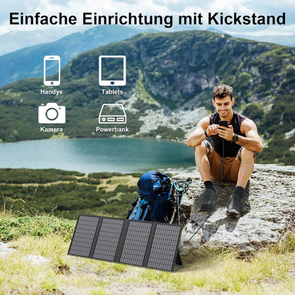 Panou Solar Portabil MHPOWOS 60W cu Suport – Încărcare Rapidă, Pliabil, Waterproof IP67, Ideal pentru Camping & Urgențe