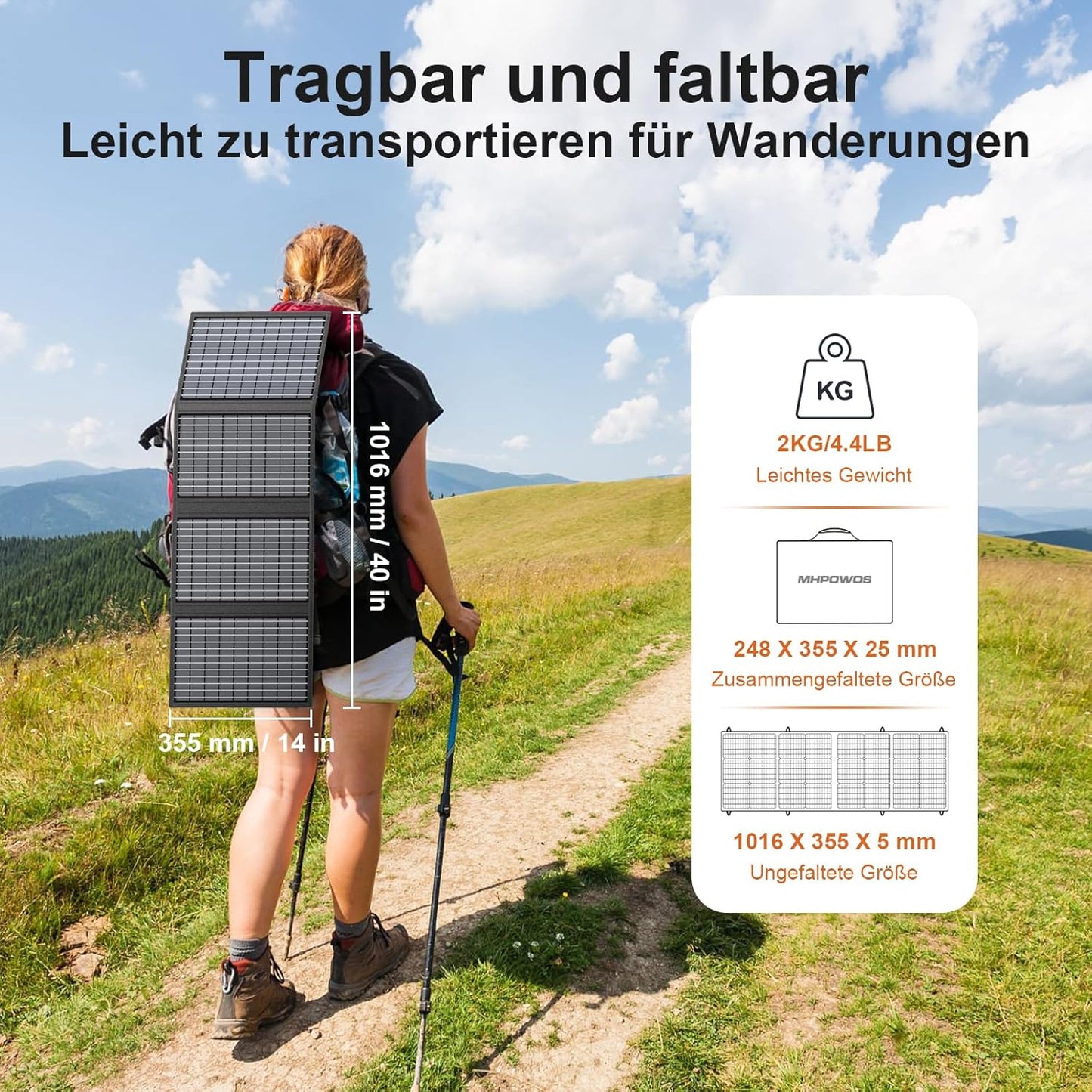 Panou Solar Portabil MHPOWOS 60W cu Suport – Încărcare Rapidă, Pliabil, Waterproof IP67, Ideal pentru Camping & Urgențe