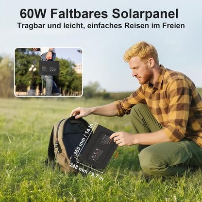 Panou Solar Portabil MHPOWOS 60W cu Suport – Încărcare Rapidă, Pliabil, Waterproof IP67, Ideal pentru Camping & Urgențe