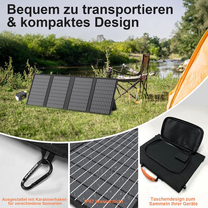 Panou Solar Portabil MHPOWOS 60W cu Suport – Încărcare Rapidă, Pliabil, Waterproof IP67, Ideal pentru Camping & Urgențe