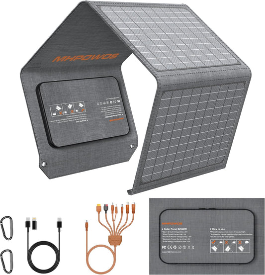 Panou Solar Portabil MHPOWOS 40W – Încărcare USB‑C / USB‑A / DC, Pliabil, Ușor, Waterproof IP65, Ideal pentru Camping & Călătorii