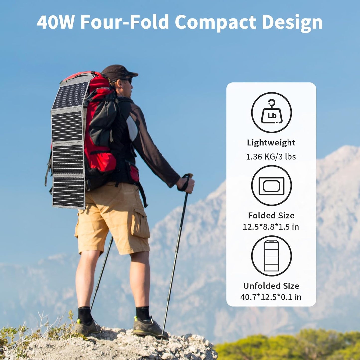 Panou Solar Portabil MHPOWOS 40W – Încărcare USB‑C / USB‑A / DC, Pliabil, Ușor, Waterproof IP65, Ideal pentru Camping & Călătorii