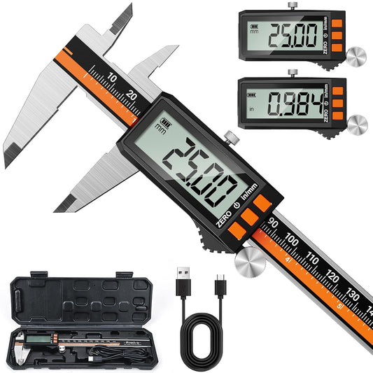 Șubler Digital Preciva 150mm / 6” – Reîncărcabil USB‑C, Oțel Inoxidabil, IP54, Acuratețe ±0.03mm, Ecran LCD Mare