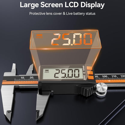 Șubler Digital Preciva 150mm / 6” – Reîncărcabil USB‑C, Oțel Inoxidabil, IP54, Acuratețe ±0.03mm, Ecran LCD Mare