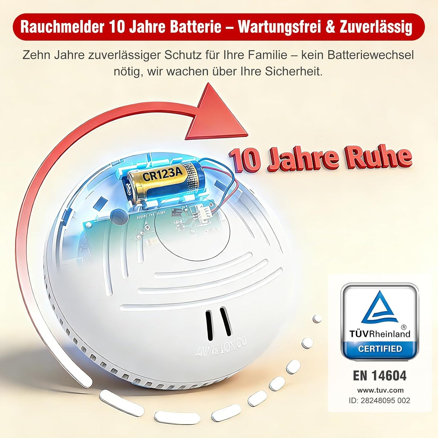 Set 3 Detectoare de Fum DAYTECH – Baterie 10 Ani, Montaj Magnetic, Certificare TÜV Rheinland, Alarmă 85 dB, Test & Mute
