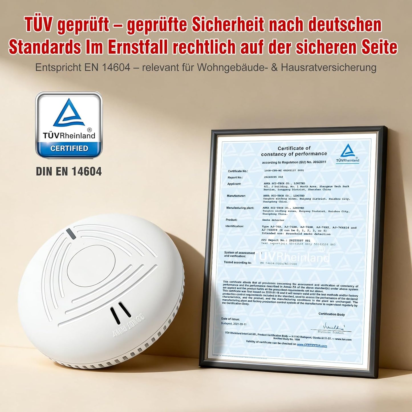 Set 3 Detectoare de Fum DAYTECH – Baterie 10 Ani, Montaj Magnetic, Certificare TÜV Rheinland, Alarmă 85 dB, Test & Mute