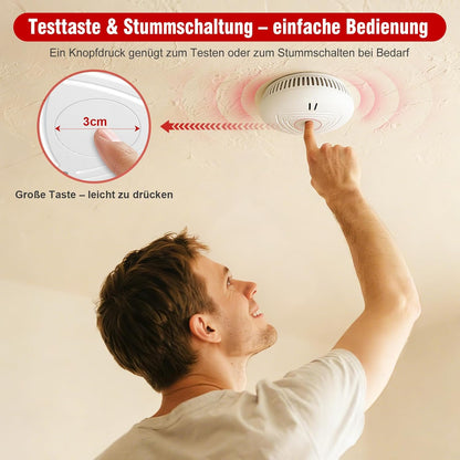 Set 3 Detectoare de Fum DAYTECH – Baterie 10 Ani, Montaj Magnetic, Certificare TÜV Rheinland, Alarmă 85 dB, Test & Mute
