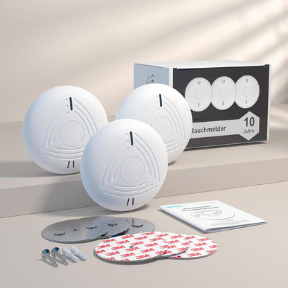 Set 3 Detectoare de Fum DAYTECH – Baterie 10 Ani, Montaj Magnetic, Certificare TÜV Rheinland, Alarmă 85 dB, Test & Mute