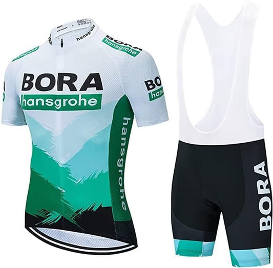 Set Ciclism Bărbați Moxilyn – BORA Tricou Vară + Pantaloni cu Bazon 9D Gel, Material Respirabil, Ideal pentru MTB & Șosea (3XL)