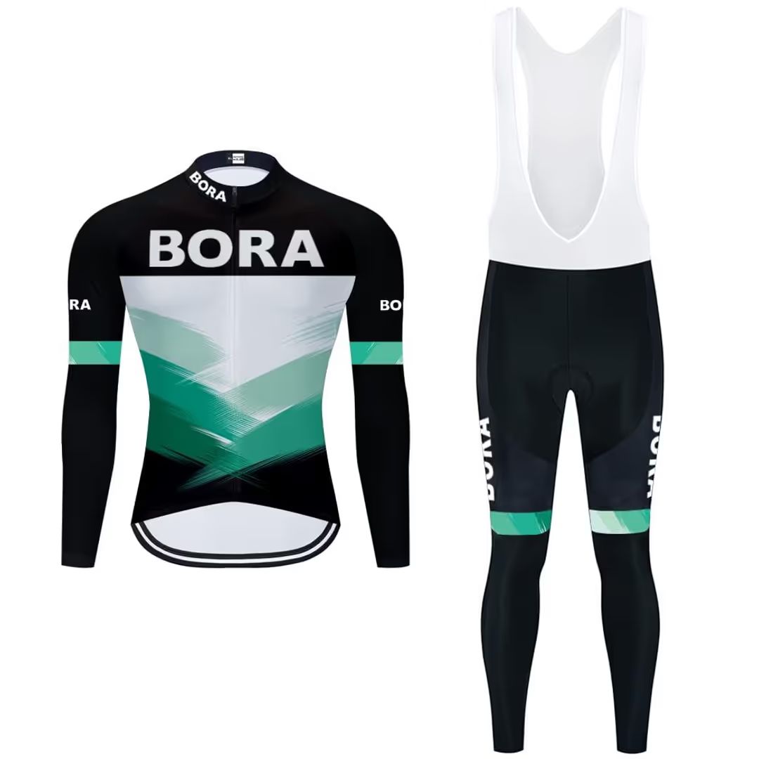 Set Ciclism Bărbați MOXILYN BORA – Jachetă cu Mâneci Lungi + Pantaloni cu Bazon 20D Gel, Respirabil, Uscare Rapidă, Ideal pentru MTB & Șosea